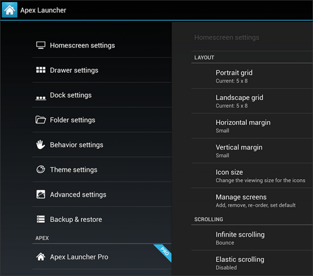 Настройки Apex Launcher Настройки Apex Launcher