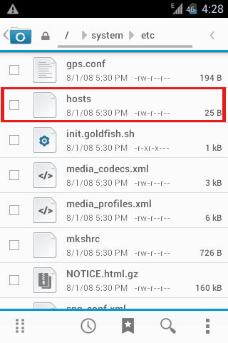 файл hosts в файловом менеджере