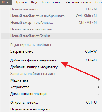 меню Файл – Добавить файл в медиатеку
