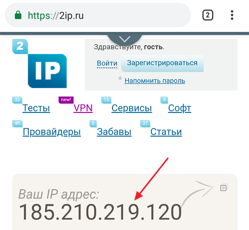 IP адрес на сайте 2ip.ru