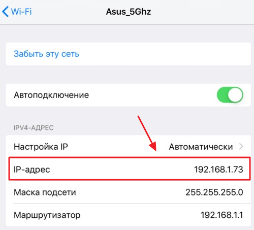 IP адрес Wi-Fi сети в iOS